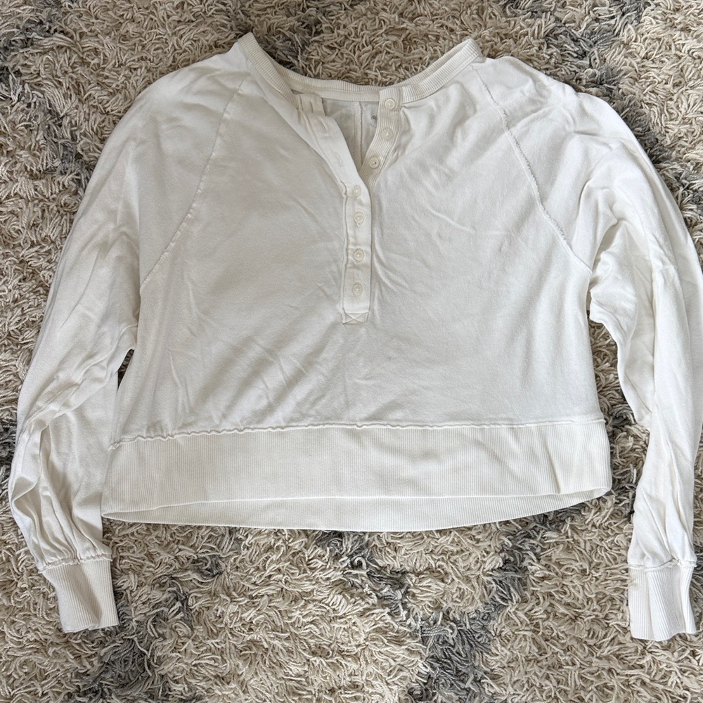 aerie White Long-Sleeve Henley Top